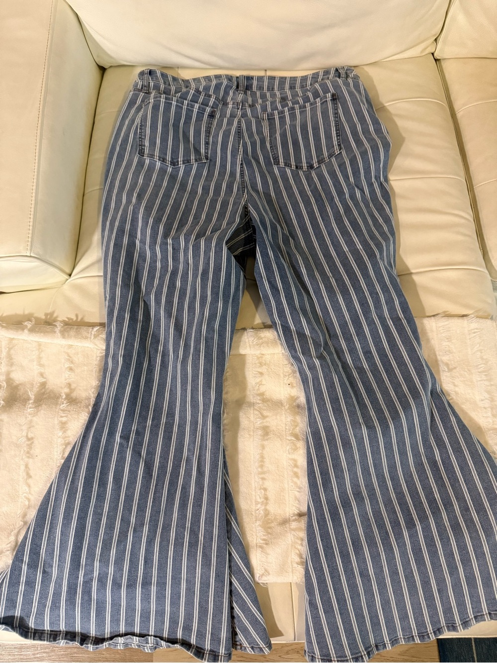 ARULA Blue Pinstripe Flare Jeans
